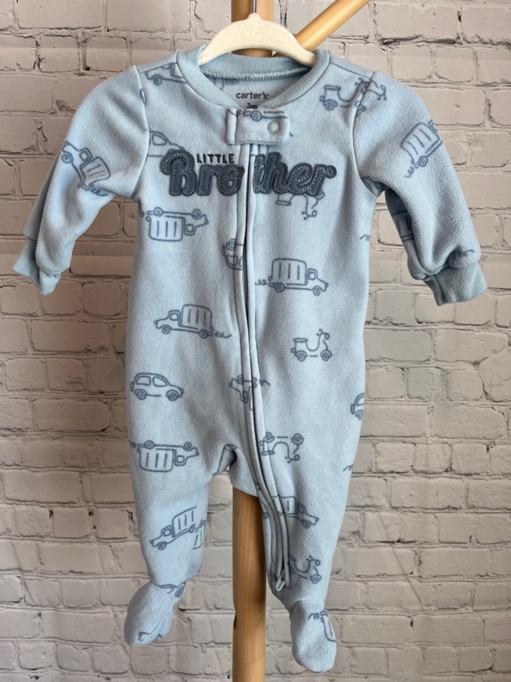 ⭐️⭐️PICK 5 / $20 Carter's Light Blue 'Little Brother' Fleece Footed One-Piece 3M